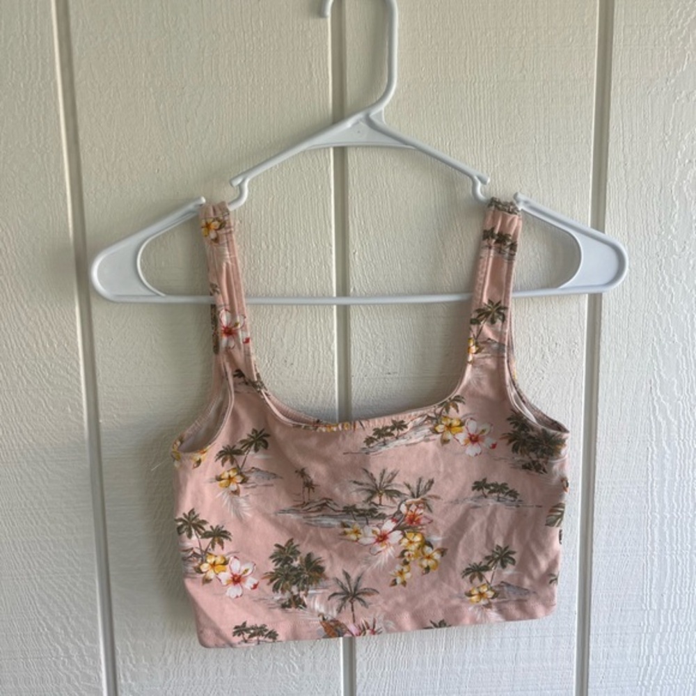 Forever 21 Pink and Yellow Fitted Crop Tank Top